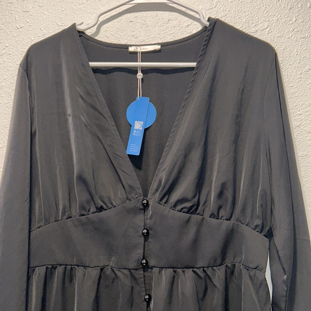NWT Cupshe black plunge neck button loop button mini dress for women - Picture 7 of 11